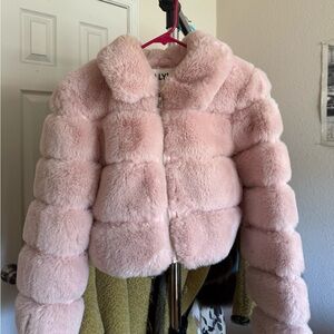 Pink Faux Fur Cropped Jacket
